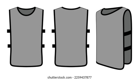 Blank Gray Soccer Football Training Vest Template on White Background.Front, Back and Side View.Vector File