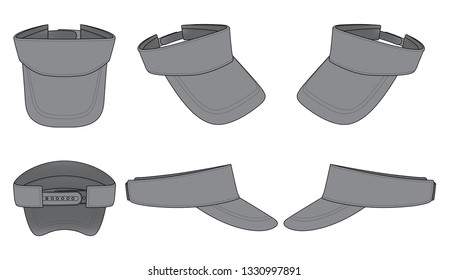 Blank Gray Sun Visor Cap With Strap Back is Snapback Template on White Background.Vector File