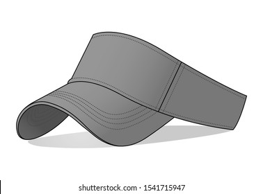 Blank Gray Sun Visor Cap Template On White Background, Perspective View, Vector File.