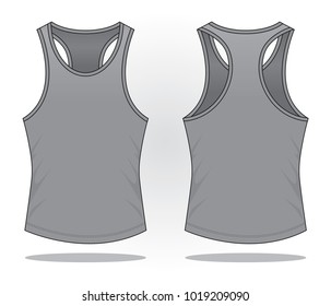 Blank Gray Tank Top Shirt Template On White Background.Front and Back View, Vector File