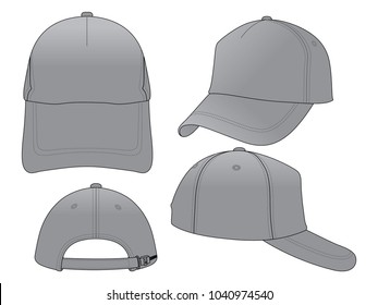 Blank Gray Trucker Cap with Slider Plastic Buckle Zip Template on White Background, Vector File 