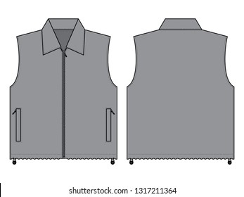 Blank Gray Vest With Fit Stopper Template on White Backgroundr.
Front and Back View, Vector File