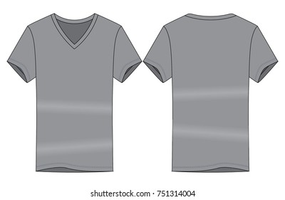 Blank Gray V-Neck Shirt Vector For Template.Front and Back Views.