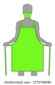 Blank Green Anti Dust Face Mask Fabric & Flat Apron Uniform Vector For Template.