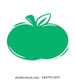 Blank green apple shaped sticker with leaf clip art. Eco label with copy space for organic products, isolated vector graphic