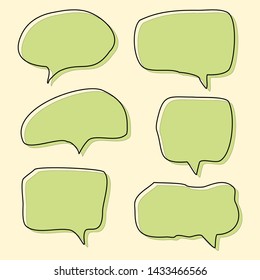 blank green cartoon speech bubbles set isolated on cream yellow color background. vector illustration