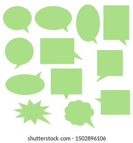 blank green cartoon speech bubbles vector set isolated on white background. 