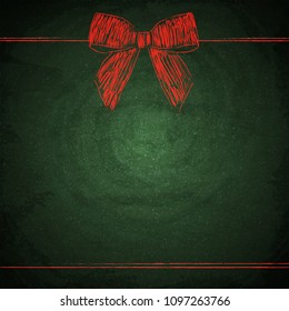 Blank green chalkboard background with drawing red bow. Vector illustration