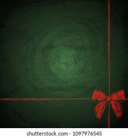 Blank green chalkboard background with drawing red bow. Vector illustration
