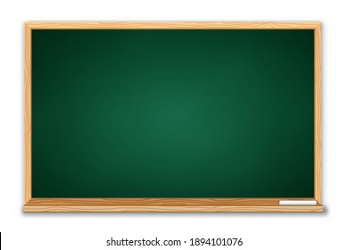 blank green chalkboard background and wooden frame, rubbed out dirty chalkboard, vector illustration
