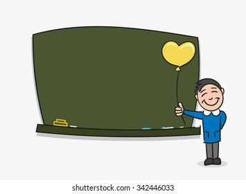 Blank green chalkboard with students