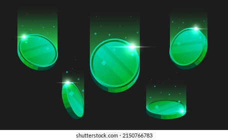 Blank green cryptocurrency coins falling on dark background. svg