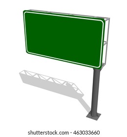 Blank green highway sign. Isolated on white background.3d Vector illustration.