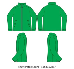 Blank Green Jacket Template on White Background.Front, Back and Side View.