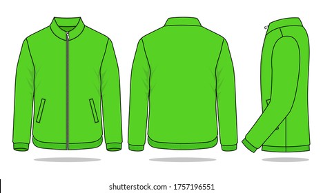 Blank Green Jacket Vector For Template.Front, Back And Side Views.