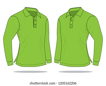 Blank green long sleeve polo shirt template on white background, perspective view.