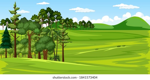 Blank green meadow nature landscape scene illustration