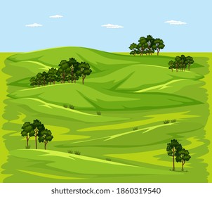 Blank green meadow nature landscape scene illustration