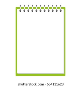 Blank green open copybook template with elastic band and bookmark. Realistic stationery blank green pen and pencil. Notebook Vector illustration isolated on white background.