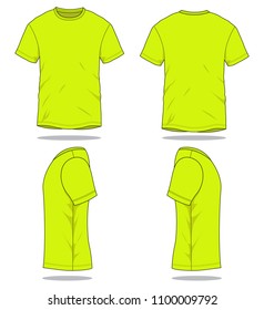 Blank Green Reflective Short Sleeve T-Shirt Vector For Template.Front, Back and Side Views.