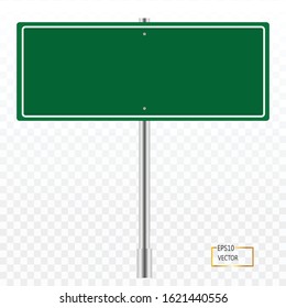 Blank green road sign or Empty traffic isolated on transparent. vector illustration