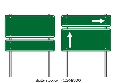 Blank green road sign. Isolated vector illustration on white background.