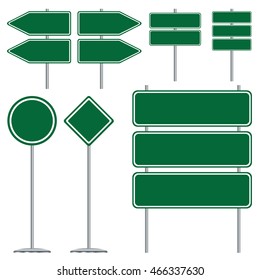 Blank Green And Road Sign On White Background.