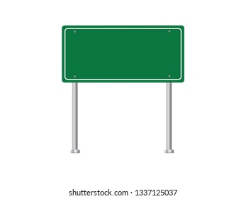 Blank green road sign. Vector illustration.