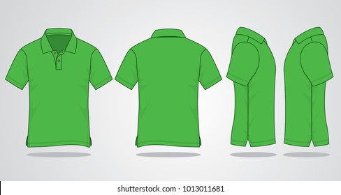 Blank green short sleeves polo shirt vector for template.Front, back and side views.