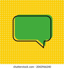 Icono de burbuja de habla verde en blanco sobre fondo amarillo. Ilustración vectorial de estilo retro