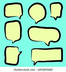 blank green speech bubbles hand drawn set isolated on green background. vector illustration