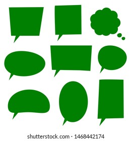 blank green speech bubbles set with different shape for add text, cartoon talk or speech isolated on white background. vector illustration