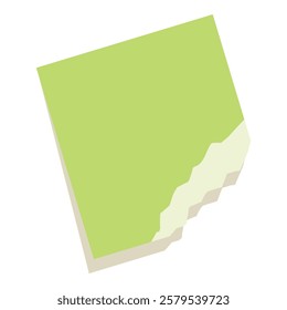 Blank green sticky note with torn edge is providing copy space on a white background