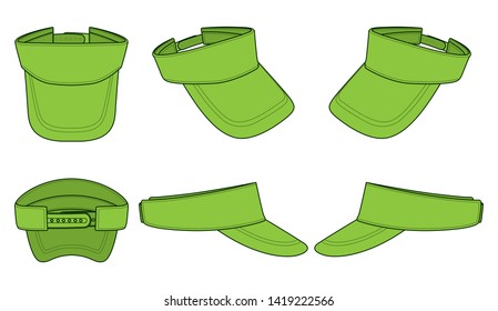 Blank Green Sun Visor Cap With Strap Back is Snapback Template on White Background.Vector File