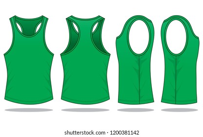 Blank Green Tank Top Template Vector on White Background.
Front, Back and Side View.