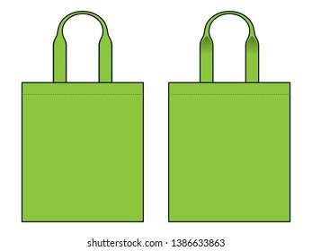 Blank Green Tote Bag With Handle Template Vector on White Background.Front and Back View.