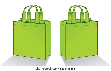 Blank Green Tote Bag Template Vector on White Background, Perspective View.