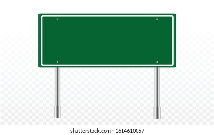Blank green traffic road sign  isolated on transparent background. Vector illustration.