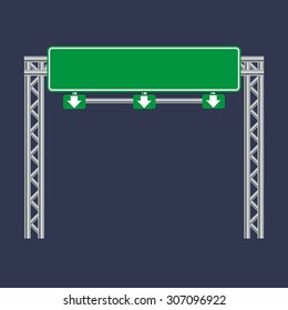Blank green traffic road sign on black