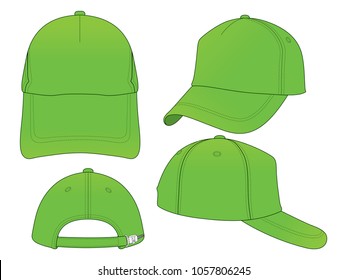 Blank Green Trucker Cap With Adjustable Slider Plastic Buckle Zip Closure Strap Template on White Background, Vector File