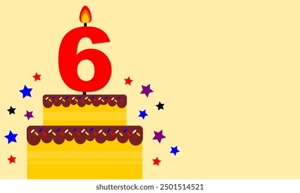 Tarjeta de felicitación en blanco para regalo de cumpleaños o fiesta de cumpleaños editable en Vector. tarjeta de felicitación con tarta y vela numeral. Tarjeta de cumpleaños 6