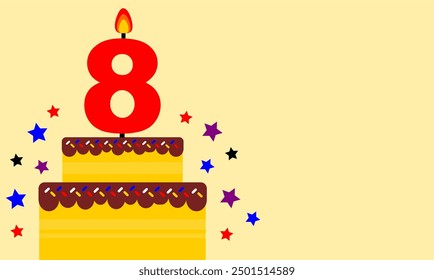 Tarjeta de felicitación en blanco para regalo de cumpleaños o fiesta de cumpleaños editable en Vector. tarjeta de felicitación con tarta y vela numeral. Tarjeta de cumpleaños 8