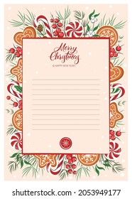 Blank greeting letter Merry Christmas and Happy New Year. Vector illustration 