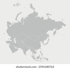 blank grey map of asia divided into countries