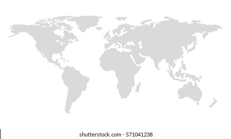 Blank Grey Map of the World Isolated on White Background. Flat Design. Vector Illustration