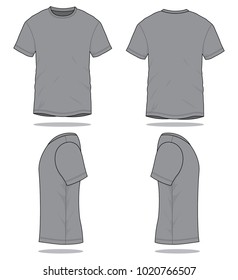 Blank Grey Short Sleeve T-Shirt Template Vector.Front, Back and Side View.