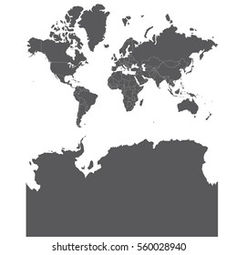 Blank Grey similar World map isolated on white background. Monochrome Worldmap Vector template for website, design, cover, annual reports, infographics. Flat Earth Graph World map illustration.