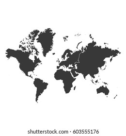 Blank Grey similar World map isolated on white background. Monochrome Worldmap Vector template for website, design, cover, annual reports, infographics. Flat Earth Graph World map illustration.