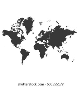 Blank Grey similar World map isolated on white background. Monochrome Worldmap Vector template for website, design, cover, annual reports, infographics. Flat Earth Graph World map illustration.