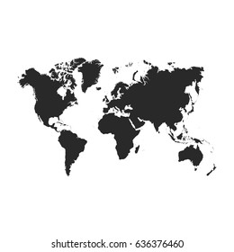 Blank Grey similar World map isolated on white background. Monochrome Worldmap Vector template for website, design, cover, annual reports, infographics. Flat Earth Graph World map illustration.